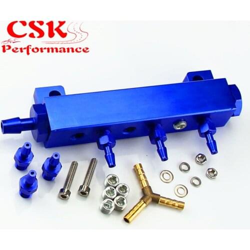 JDM ALUMINUM TURBO WASTEGATE BOOST VACUUM INTAKE MANIFOLD 6 PORT 1/8 NPT BLUE