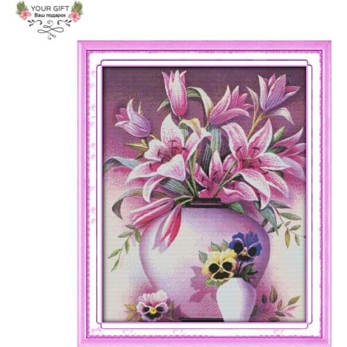 Joy Sunday H332 Free Shipping 14CT 11CT Stamped and Counted Home Decoration Pink Lily Flowers Needlework Embroidery Cross Stitch
