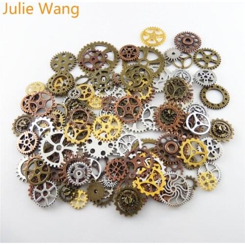 Julie Wang 100g/Pack Steampunk Gears Randomly Mix Pendant Alloy DIY Fashion Charms Bracelet Necklace Jewelry Metal Accessory