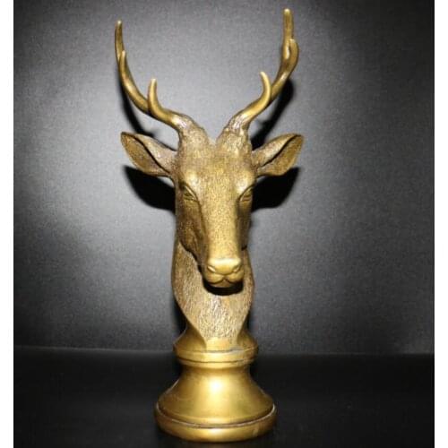 China brass Sika deer head crafts statue