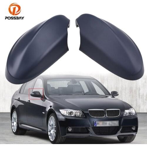 POSSABY Car Door Side Mirror Shells Matte Black Auto Rearview Mirror Caps for BMW 3-Series E90 Sedan 2005-2008 Pre-facelift