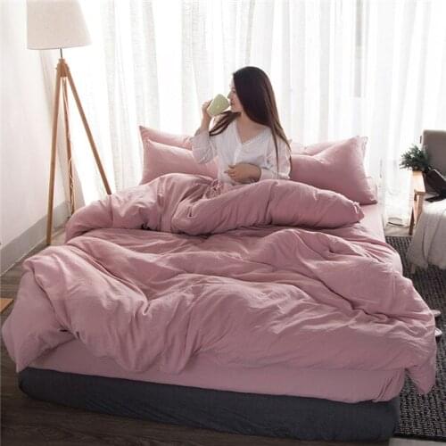 Soft Washed Cotton Bedding Set White Bedlinen Twin Full Queen King Duvet Cover Bed Sheet Adult Solid Color Bedclothes