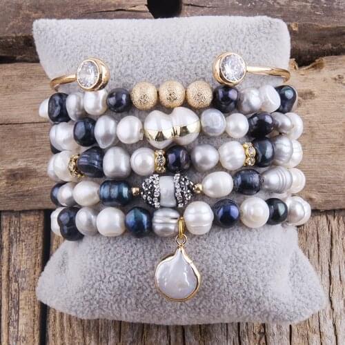 MD Freshwater Pearl Boho Pearl Beaded Bracelet Freshwater Pearl Strand StackBracelets Sets For Women Jewelry Gift Dropship