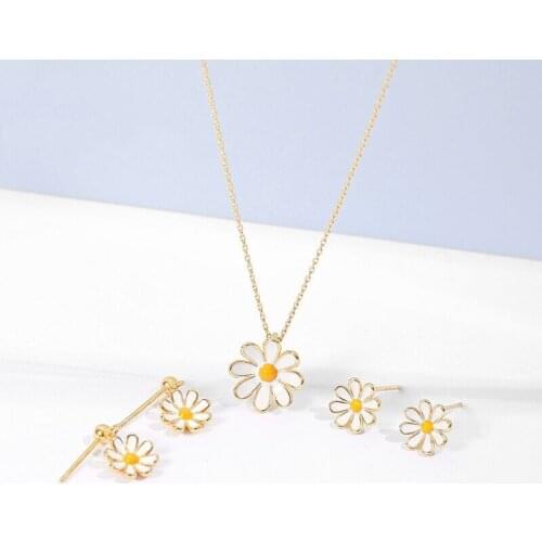 Lo Paulina S925 Silver Classic Sunflower Daisy Pendant Necklace And Earrings For Girlfriend Wedding Gift Joyas wholesale