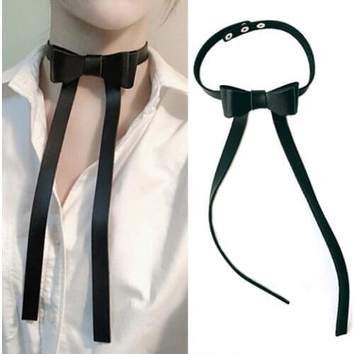 Leather Bow Knot Necklace Collar Fashion Punk Bow Tie Neckcloth Clothing Accessories For Women