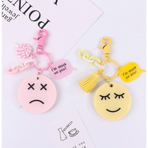 Creative Cute Smiling Face Mirror Keychain Portable Mirror Key Pendant Decoration Bag Car Ornament Small Jewelry Wholesale