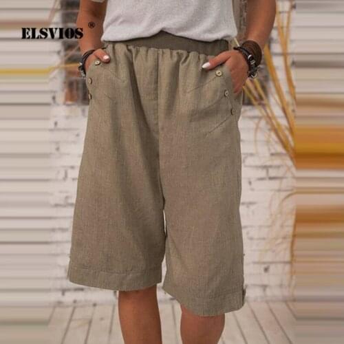 Summer Fashion Womens New Cotton Linen Shorts Five-point Pants Casual Solid Color Buttons Straight Shorts Slim Soft Home Shorts