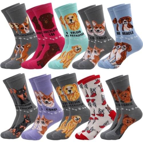 Fashion Cotton Women Mangy Dog Socks Poodle Golden Dachshu Hound Puppy Husky Colorful Soft Novelty Pink Girl Christmas Gift