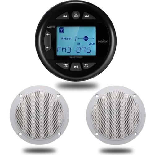 Marine Waterproof Gauge Bluetooth Stereo MP3 Player Radio FM AM Audio+4 Inch Marine Boat Speakers ATV Outdoor Motorcycle Speaker