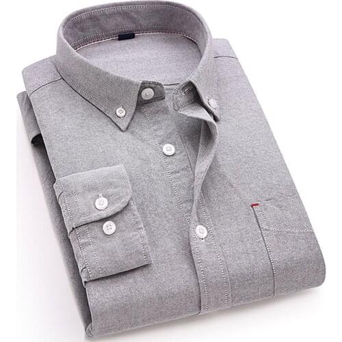 Cotton Shirts For Men Casual Long Sleeved Non-iron Oxford Shirt Formal 2020 Brand Breathable White Top