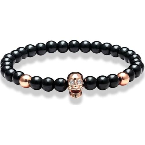 Popular fashion couple models distance bracelet natural stone yoga beaded bracelet CZ skull mens bracelet natural stone jewelry