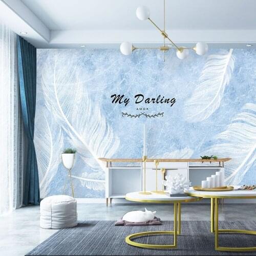 3D modern Nordic style mural blue feather decoration webcast background wall Abstract living room wallpaper papel DE parede