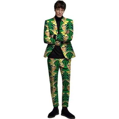 Various Colors Nigerian Fashion Mens Suit Retro Print Ghana Style Patterns Custom Made African Wedding Party Garments