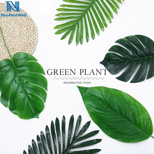 NuoNuoWell INS Style 10x Artificial Monstera Palm leaf PU Silk Green Plant DIY Home Life like Wedding Decor Flowers Arrangement