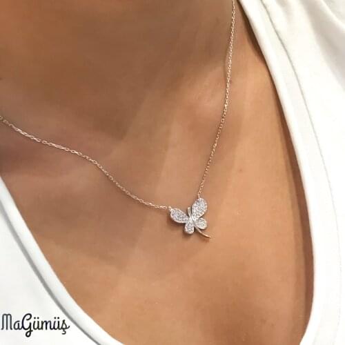 Tiny Dragonfly Butterfly Silver Necklace
