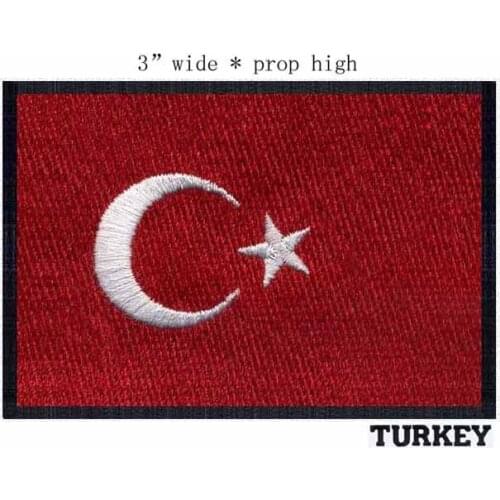 TURKEY embroidery flag iron on patch 3" wide black border for custom motorcycle patches