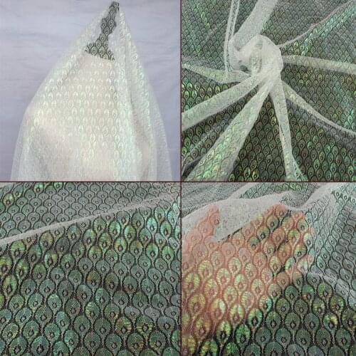 Iridescent nylon net fabric multicolor peacock feather style summer clothes bridal wedding dress making
