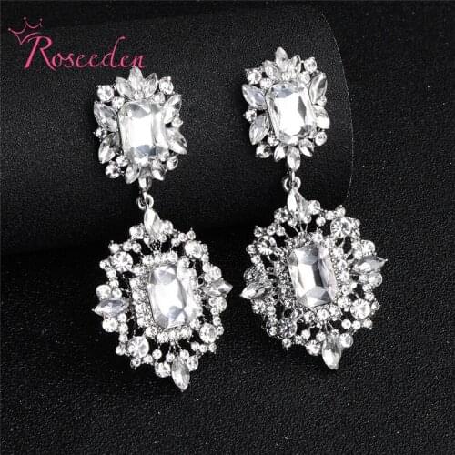 Luxury Earrings Women Girls Gold Silver Color Crystal Rhinestone Bridal Long Earrings Wedding Party Jewelry Dropshipping RE3428