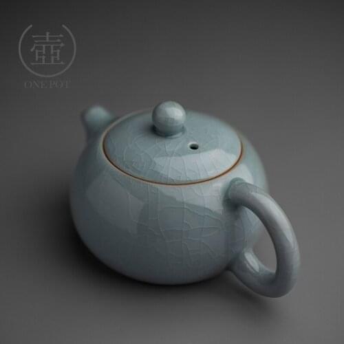 Ru porcelain teapot small size tea pot with beams household Japanese kungfu teaware creative single ceramic teapot