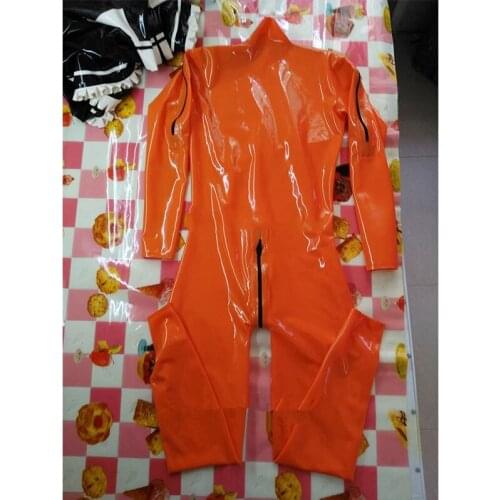 Sexy Men Full Body Latex Catsuit Handmade Double Shoulders Zipper Rubber Tight Jumpsuit Clothing with Crotch Zip