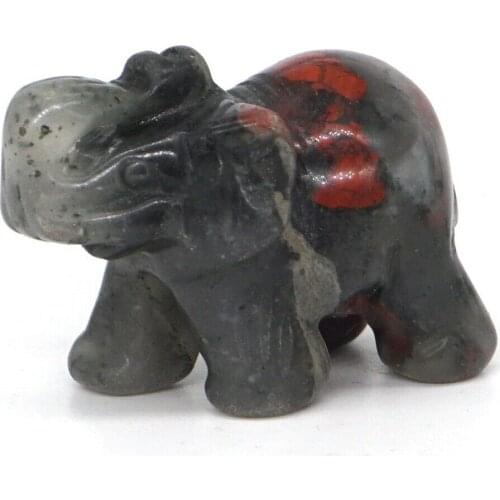1.5" Blood Stone Elephant Statue Gemstone Carving Healing Crystal Animals Figurines Decoration