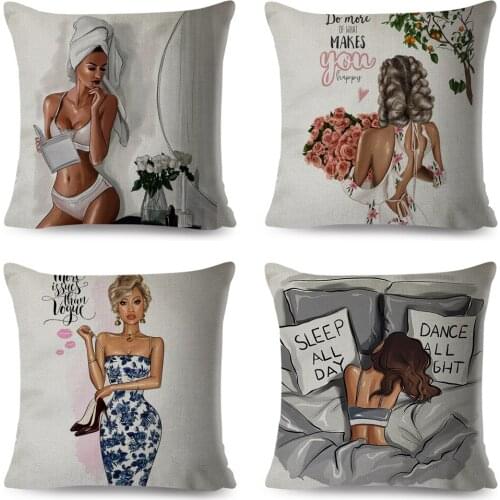 Sleep All Day Super Sexy Cartoon Girl Pillow Case 45x45cm Decor Cartoon Girl Cushion Cover for Sofa Home Polyester Pillowcase