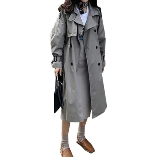 Spring Autumn Trench Coat Long-sleeved Solid Windbreaker New Large Size Overcoat Woman Double-breasted Coats Female Trench Coat