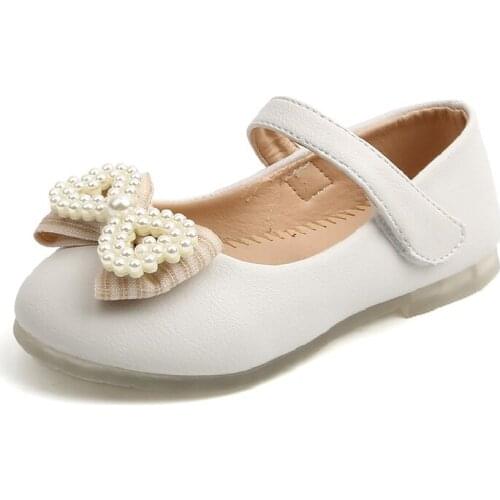 Toddler Infant Kids Baby Girls Bow Pearls Princess Shoes Loafers New arrival 2020 Bling Single Leather Shoes For Girls Sandals