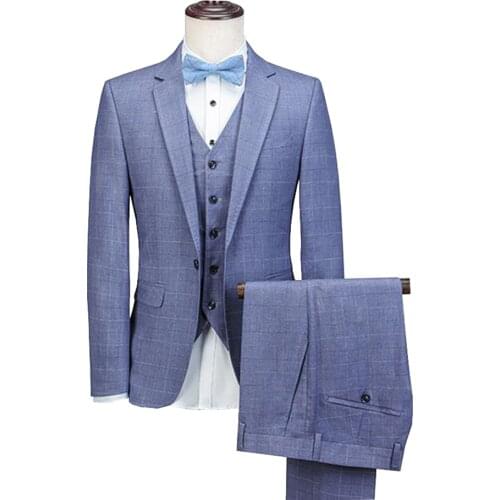 High quality Single Breasted blue casual suits men Slim Fit Suits Men Lapel Business Groom Leisure S-5XL