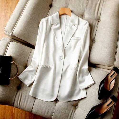 High-end acetic acid satin small suit womens large size 2021 spring and summer new Korean fashion soft and thin suit jacket