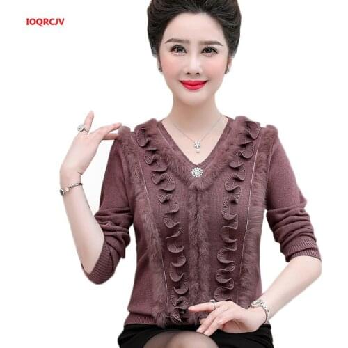 High Quality Womens Sweater 2020 New Cashmere Female Sweater Fashion V-neck Knitted Pullover Mother Jumper Plus Size 4XL W1148