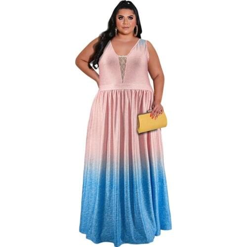 XL-5XL Plus Size African Women Long Dress 2021 Summer African Women V-neck Sleeveless Long Dress African Dresses For Women