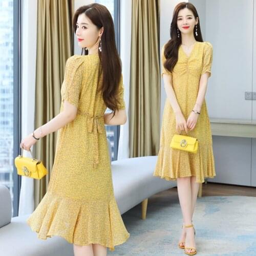 Women Floral Midi Chiffon Dress Summer 2021 Boho Retro Fairy Elegant Casual Party Night Beach Vacation Runway Vestidos Korean