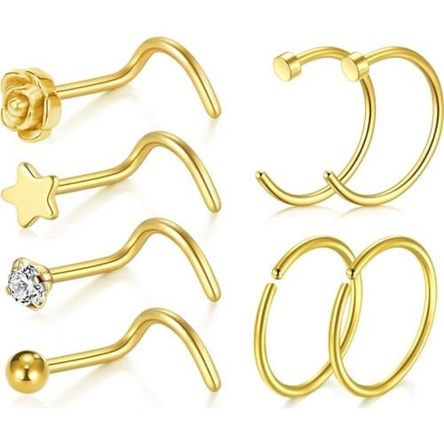 Zolure 20 Gauge Surgical Steel Nose Stud Ring Screw Studs Nose Rings Hoop Septum Rings Piercing Jewelry