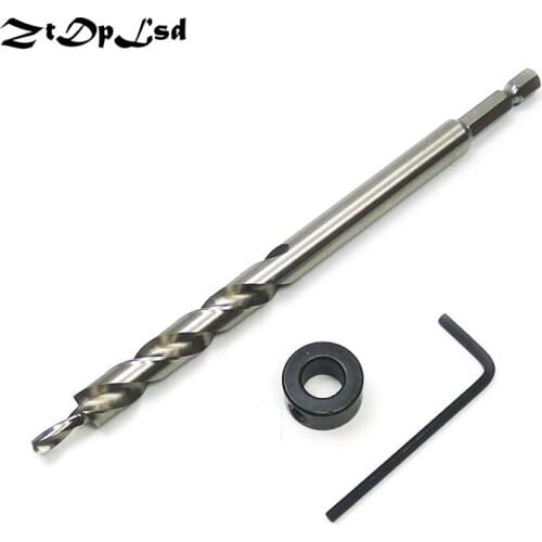 ZtDpLsd 160mm Hex Shank 3/8" 9.5mm Drill Woodworking Oblique Hole Long Twist Step Guide Positioner Wood Drilling Bit Stop Collar