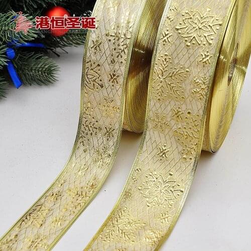 10yards/lot) 2''(50mm/63mm) Gold Satin Ribbon Christmas Gift Wrapping Decor Jacquard Woven Grosgrain Ribbon Wrapping Riband