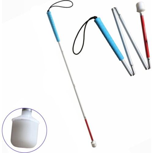 110cm-155cm,Blue Handle, Aluminum Mobility Folding White Cane for Vision Impaired and Blind People (folds down 4 sections)