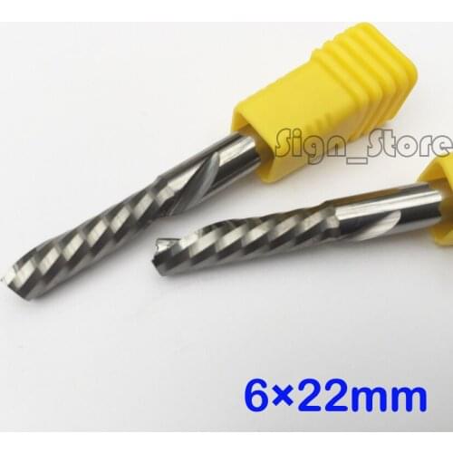 2pc 6mm*22mm Free shipping single flute Left hand spiral end mill CNC tool Carbide end milling cutter woodworking cnc router bit