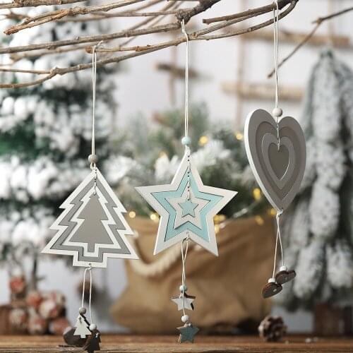2020 Christmas decorations Christmas wooden four-layer hollow pendant creative new five-pointed star heart-shaped tree ornaments