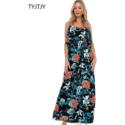 2021Summer Floral Print Maxi Dress Women Spaghetti Strap Long Dresses Beach Boho Sundress Elegant Party Sexy White Vestido