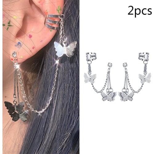 2021 Fashion Butterfly Clip Earrings Ear hook Stainless Steel Ear Clips Double pierced Earring Earrings Women Girls Jewelry