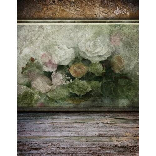 5x7ft Wooden Floor Vintage Flowers Painting Photography Backdrops Photo Props Studio Background