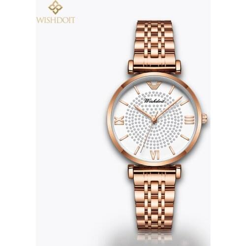 WISHDOIT Luxury Ladies Watch Rose Gold Fashion Quartz Watch Female Clock Ladies Stainless Steel Watch Relogios feminino