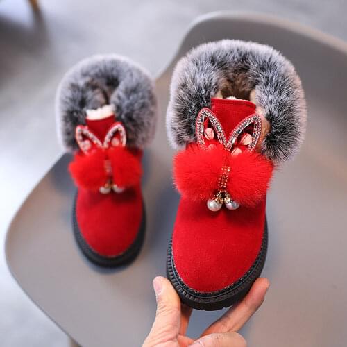 Baby Boots For Girls Kids Snow Boots Toddlers Winter Warm Plush Shoes Size 21-30# from 1-6 Years Girls PINK/BLACK/RED SHOES