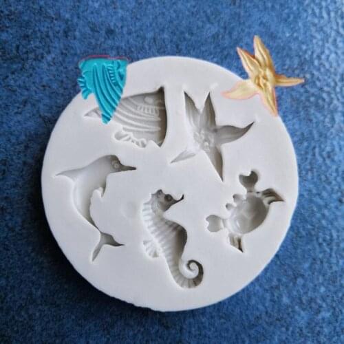 DIY Dolphin Seahorse Starfish Crab Silicone Mold Sea Ocean Fondant Silicone Mold Liquid Pancake Mold A1070