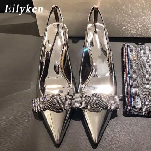 Eilyken 2021 New Women Pumps Shoes Crystal Bowknot High Heels Sandals Ladies Pumps Patent Leather Pointed Toe Pumps Shoes