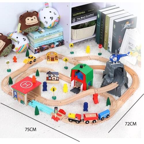 Helipad Transport Cave Train Wooden Track Set Childrens Rail Car Toy Compatible with Wooden Train Tracks Toys for Kids