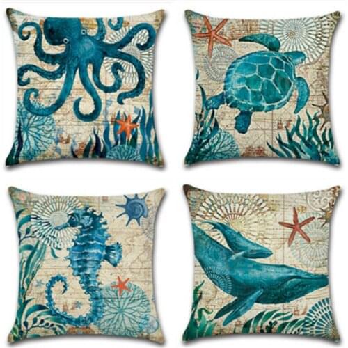 HGLEGYWMarine Animal Cotton Linen Pillow Case Throw Cushion Case Home Soft Room Gifts Single Sides Printing