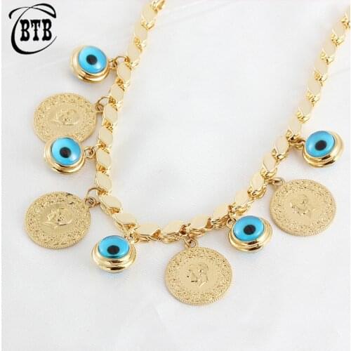 Islamic Muslim Fashion Luxury Gold Jewelry Women Coin Lucky Demon Eye Couple Charm Bracelet Wedding Gift Wholesale