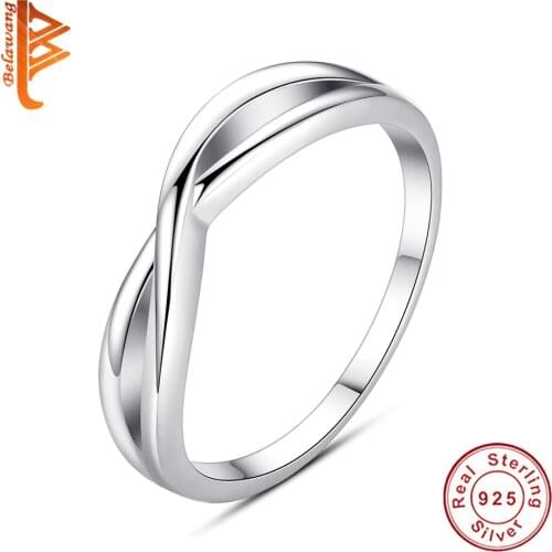 BELAWANG Classic 100% Authentic Silver Color Infinity Ring for Women Fashion 925 Sterling Silver Finger Rings Jewelry Gift